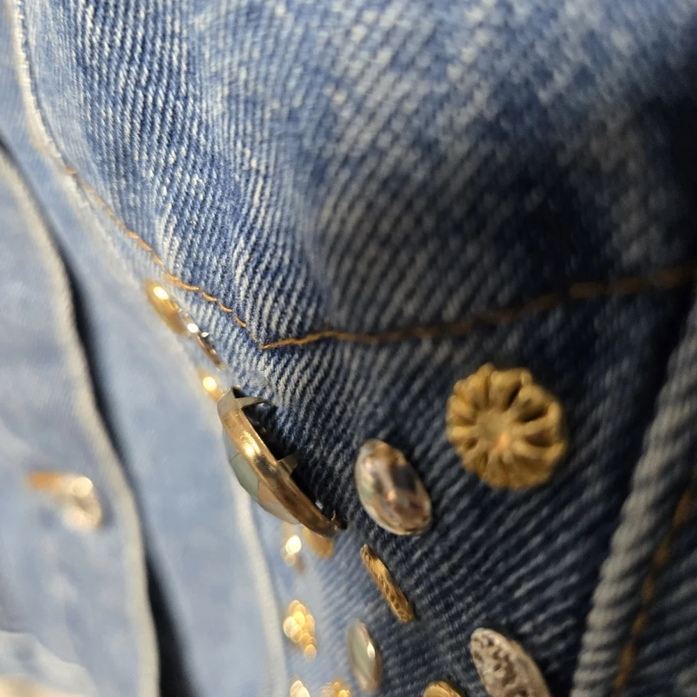 Vintage Gazoz Studded Bejeweled Denim Jacket Size Large Jean Jacket 80s 90s - Picture 9 of 11